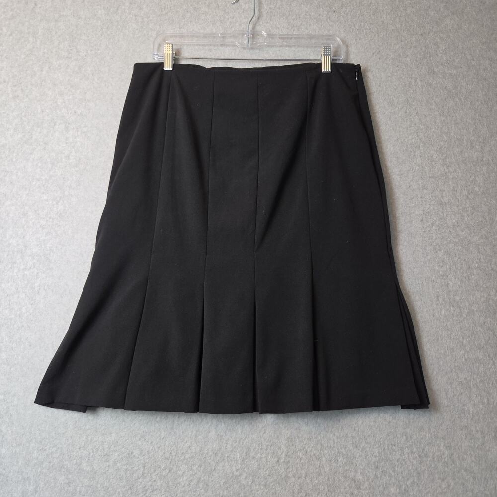 AB Studio Black Pleated Hem Knee Length Lined Career Skirt Women's 10 Stretch